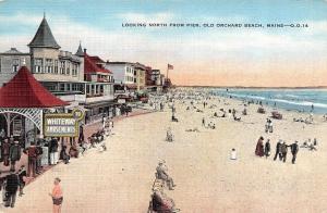 OLD ORCHARD BEACH, ME Maine  WHITEWAY AMUSEMENTS~Crowded Beach c1940's Postcard