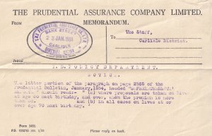 Prudential Insurance Welsh Carlisle 1934 Age Division OAP Receipt