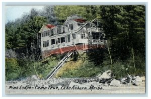 c1910 Pine Lodge Camp True Lake Auburn Maine ME Handcolored Unposted Postcard