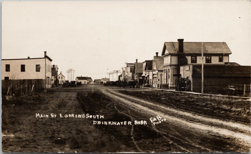 Drinkwater Saskatchewan Main Street Dorland Store Unused F&B RPPC Postcard H19 