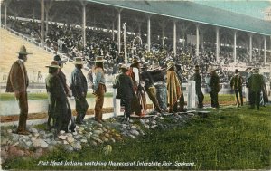 Vintage Postcard Flat Head Indians Watching the Races at Interstate Fair Spokane