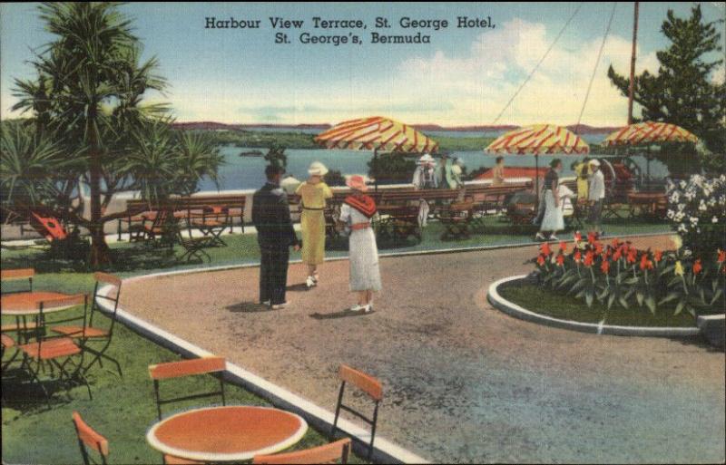 St. George's Bermuda Harbour View Terrace St. George Hotel Linen Postcard