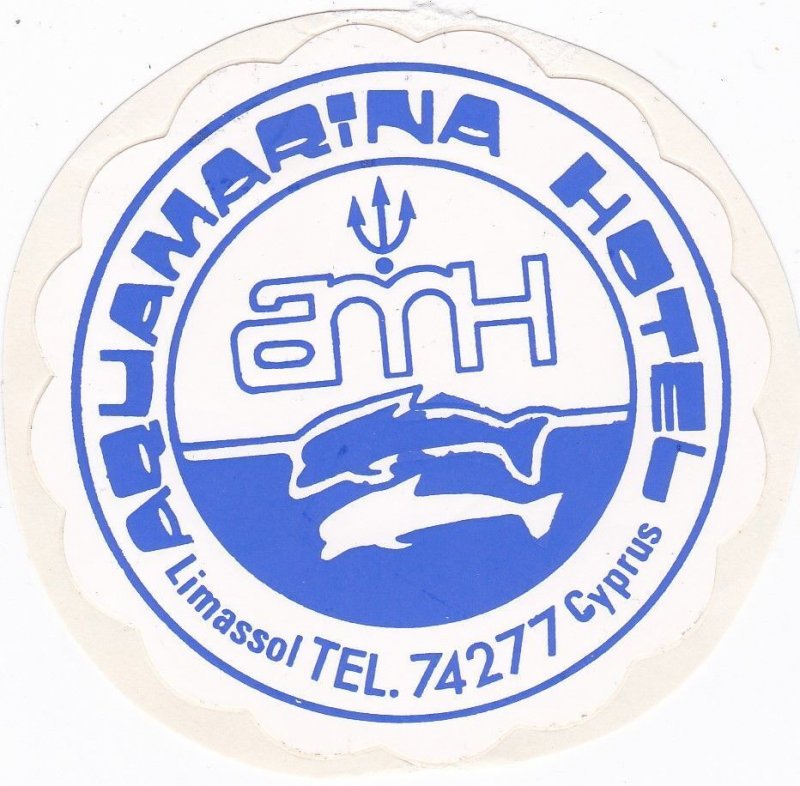 Cyprus Limassol Aquamarina Hotel Vintage Luggage Label sk3311