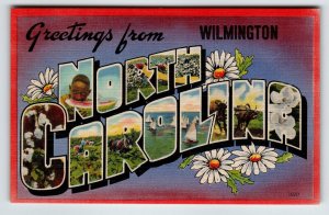Greetings From Wilmington North Carolina Large Big Letter Linen State Postcard