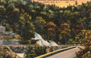 Vintage Postcard 1944 Horseshoe Curve & Rip Van Winkle Falls Catskill Mountains