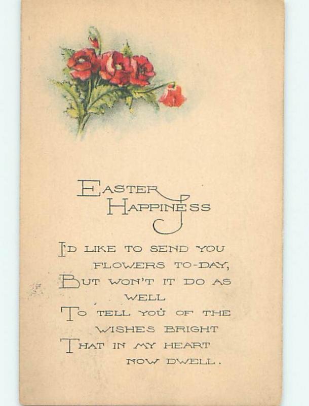 1923 Easter RED FLOWERS AND GREETING o5778