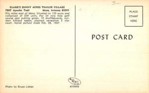 Mesa Arizona Clarks Sunny Acres Trailer Village Vintage Postcard K86855