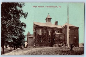 1913 Tunkhannock Pennsylvania Vintage Postcard High School Building Field Posted