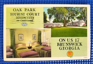 Vintage c1950's Oak Park Tourist Court Motel Brunswick GA Postcard