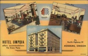 Roseburg OR Hotel Umpqua Linen Multi-View Postcard