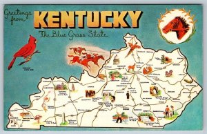 Greetings From Kentucky, Map With Major Routes And Sights, Vintage Postcard #1