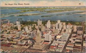 The Magic City Miami Florida FL Aerial Unused Vintage Linen Eli Witt Postcard F2