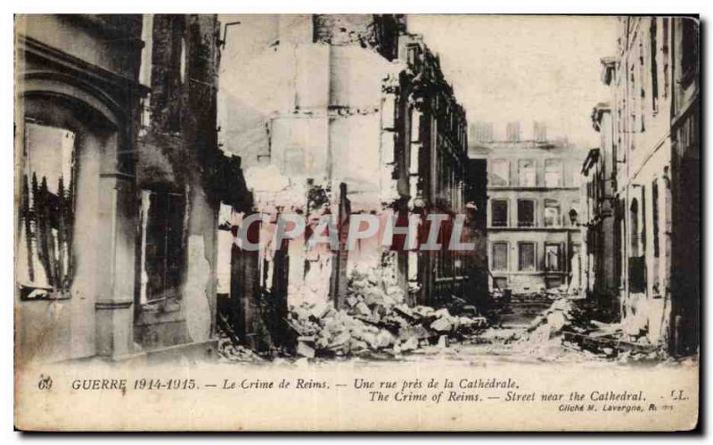 Old Postcard Militaria Reims Crime A street near the cathedral