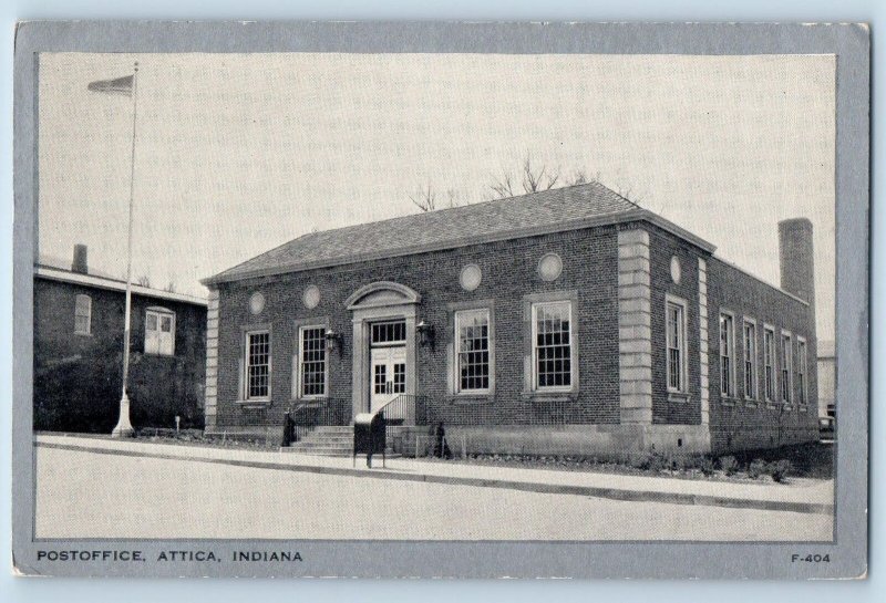 Attica Indiana IN Postcard Post Office Building Exterior Scene c1920's Antique