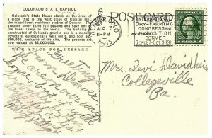 Denver State Capitol Colorado Postcard 1915 George Washington Postage Stamp