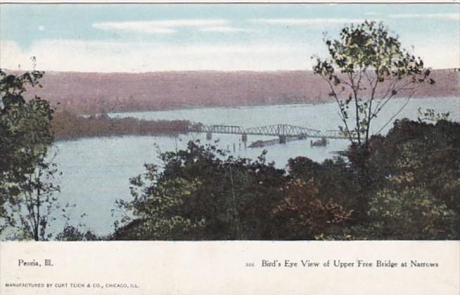 Illinois Peoria Birds Eye View Of Upper Free Bridge At Narrows 1908 Curteich