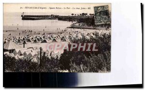 Old Postcard Royan Cote d'Argent Square Botton port's two piers