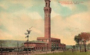 Vintage Postcard Waterbury R. R. Station Waterbury Connecticut CT The Union News