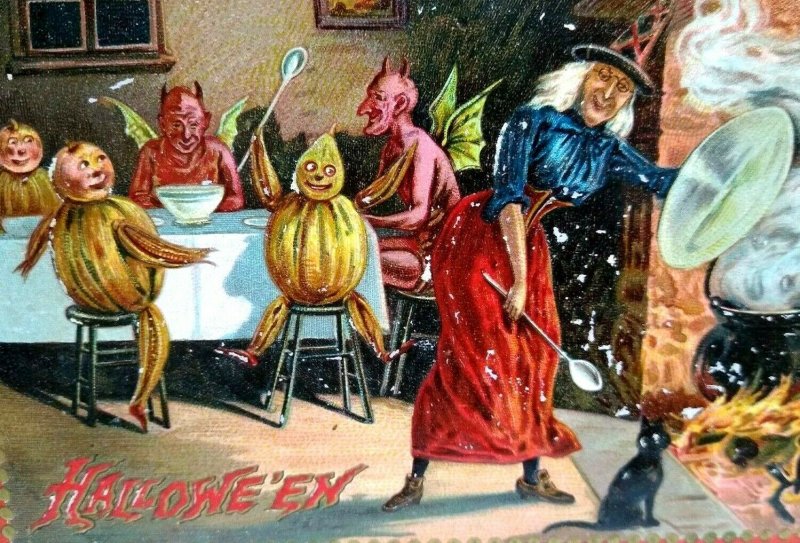 Halloween Postcard Tucks Original Devils & Gourds Dining Witch Brewing No 160