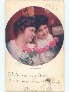 Pre-Linen Slight Risque Interest PRETTY GIRL LOOKING AT HER REFLECTION AB7797