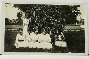 RPPC Victorian Ladies Having Fun Hiding in The Tree USA Flags Postcard H15