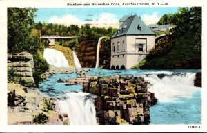 New York Ausable Chasm Rainbow and Horseshoe Falls 1946 Curteich