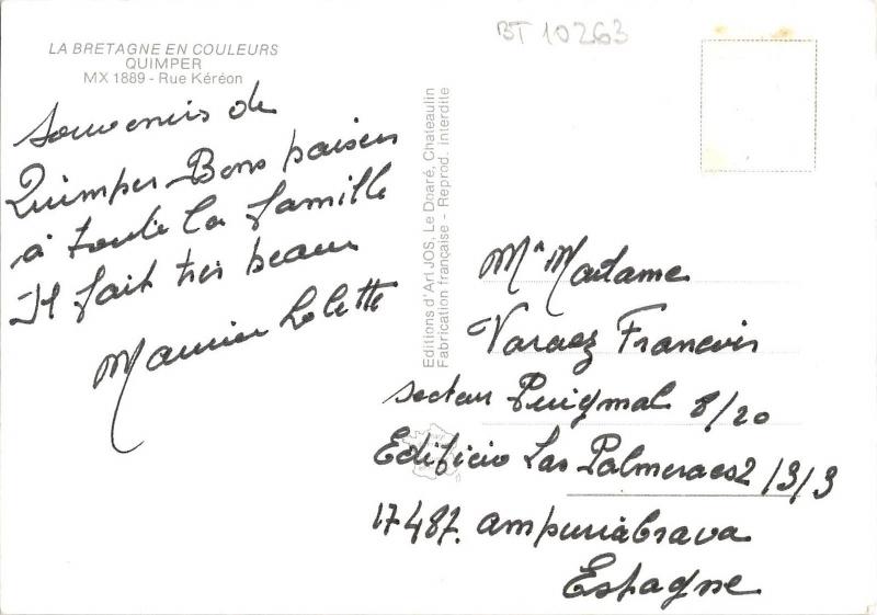 BT10263 Quimper rue kereon        France postcard