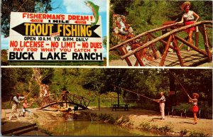 Postcard Fisherman's Dream Trout Fishing Buck Lake Ranch Angola, Indiana~1490