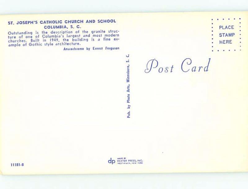 Unused Pre-1980 CHURCH SCENE Columbia South Carolina SC A5673