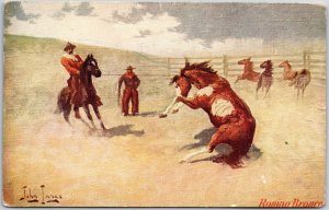 Roping Bronchos, Cowboys In The Wild West. John Innes Artwork ,Vintage Postcard
