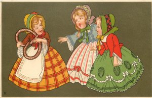 Meissner & Buch Art Postcard 1376 Girls in Old Fashioned Dress with Big Pretzel