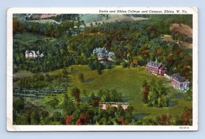 Davis and Elkins College Aerial View Elkins West Virginia WV Linen Postcard O2