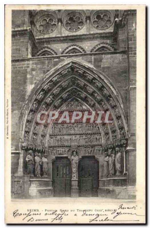 Old Postcard Reims north transept portal