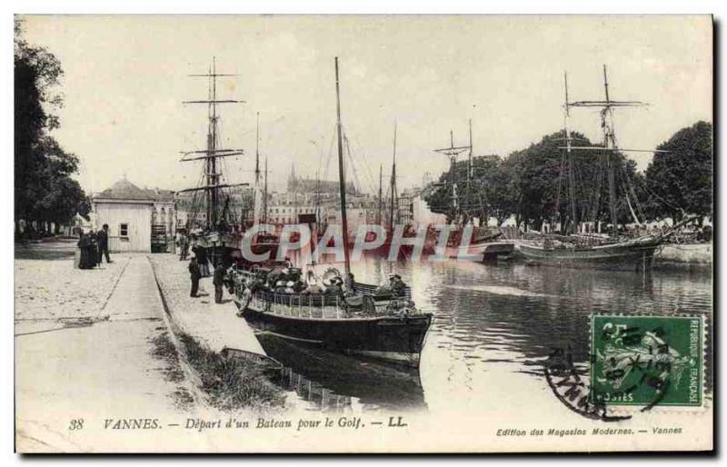 Old Postcard Vannes Departure d & # 39un boat for Golf