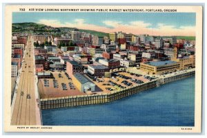 Air View Looking West Showing Public Market Waterfront Portland OR Postcard