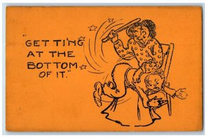 c1905 Granma Beaten Little Boy Getting At The Bottom Of It Antique Postcard
