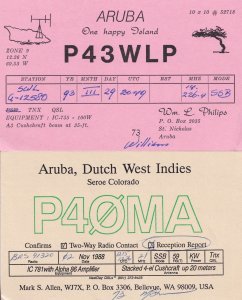 Seroe Colorado Aruba Dutch West Indies 2x QSL Radio Card s