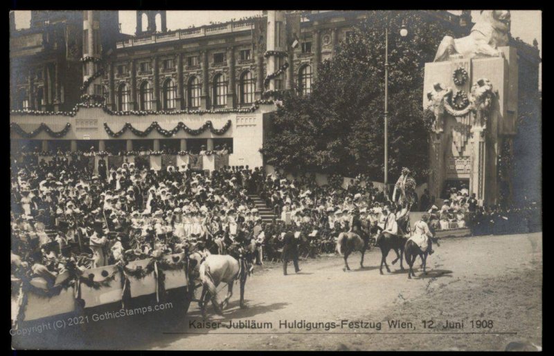 Austria Kaiser Franz Joseph 1908 Huldigungs 50th Anniv Festival RPPC USED G97255