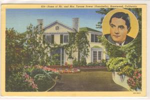 Tyrone Power Actor Home Brentwood Los Angeles California postcard