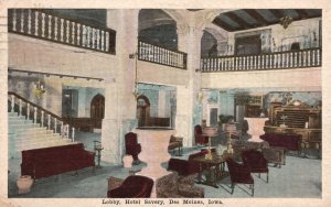 1922 Hotel Savery Beautiful View In Lobby Des Moines Iowa IA Posted Postcard