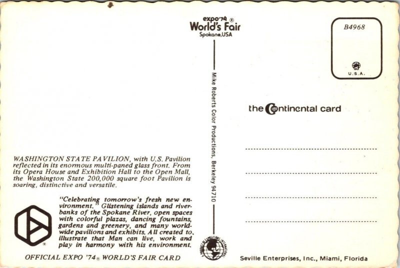 Vintage 1974 World's Fair Spokane, Washington Postcard