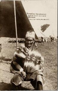 Geronimo US Prisoner Native American Chief c1909 WH Martin RPPC Postcard E50