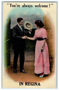 c1910 Couple Scene You're Always Welcome Regina Saskatchewan Canada Postcard