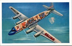 Postcard Cutaway View of United Airlines 4-Engined Mainliner Age of Flight