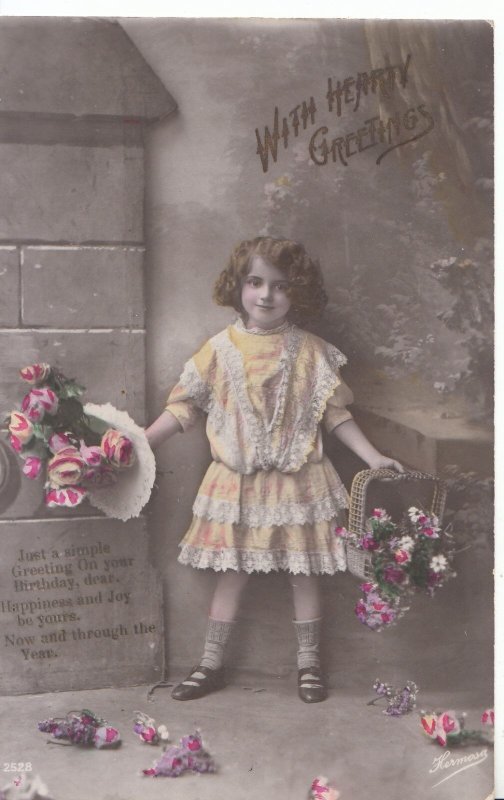 Greetings Postcard - With Happy Birthday Greetings with Little Girl - Ref ZZ4283