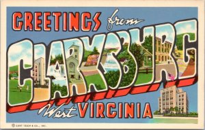 Postcard WV Large Letter - Greetings from Clarksburg West Virginia