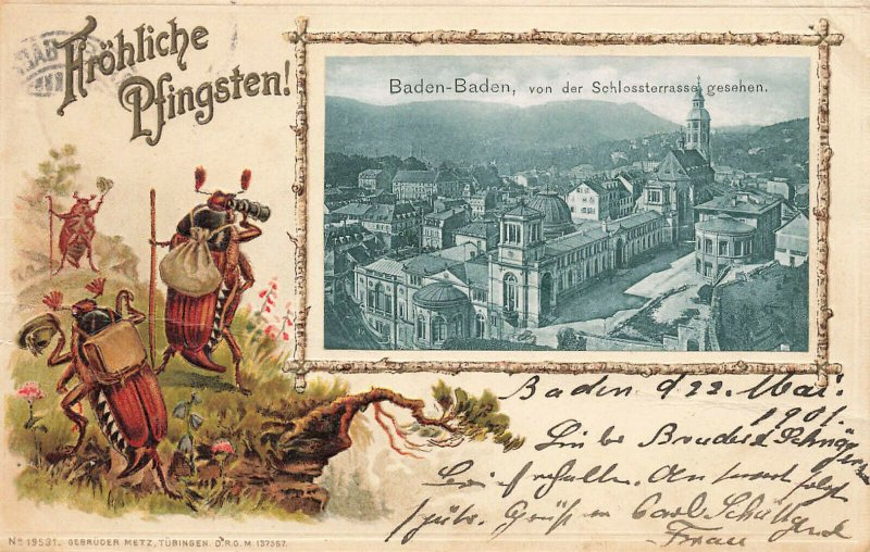 Germany Hrohliche Pfingsten! Baden-Baden 1901 Postcard