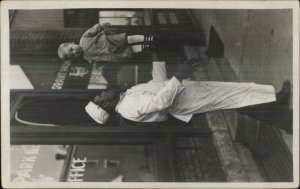 Grant Park IL Post Office Butcher Balances Boy on One Hand Unusual RPPC xst