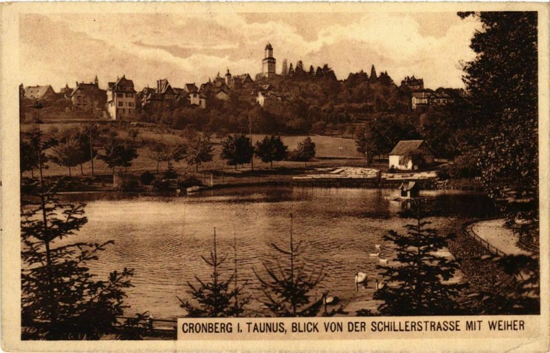 CPA AK Kronberg- blick v.d. Schillerstrasse m. Weiher GERMANY (949415)