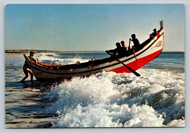 Fisherman Leaving Costa Da Caparica Portugal 4x6 Vintage Postcard 0169